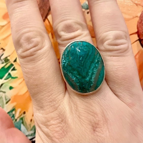 Green Mexican Laguna Lace Agate Gemstone Silver Ring Size 8.5 - Picture 3 of 6